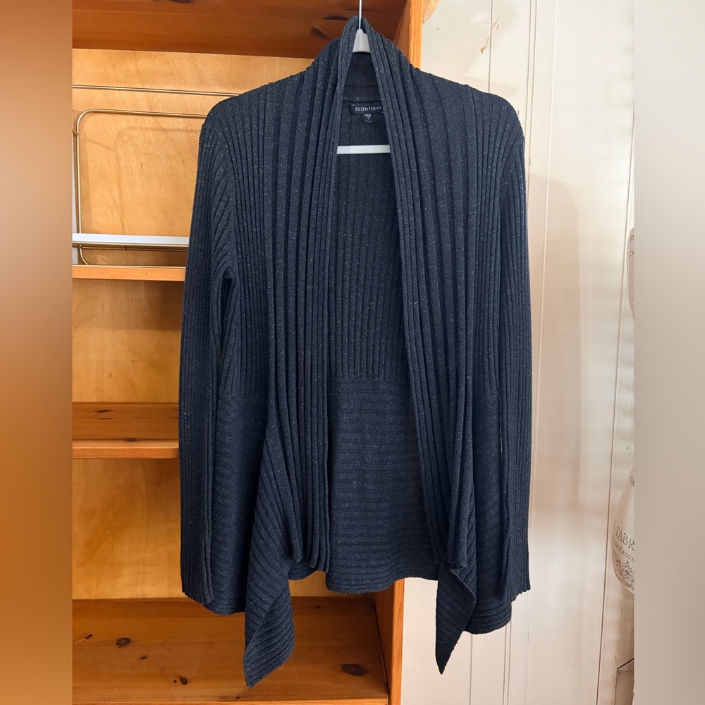 Eileen Fisher Knit‎ Waterfall Charcoal Cardigan Size Small